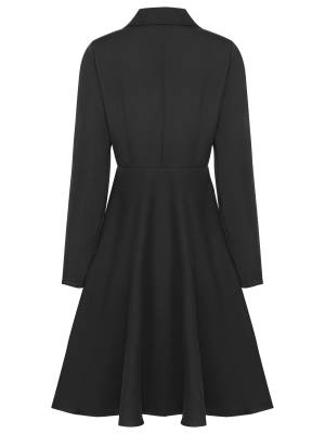 Women Solid Color Notch Lapel Long Sleeve Double-breasted Long Coat back image