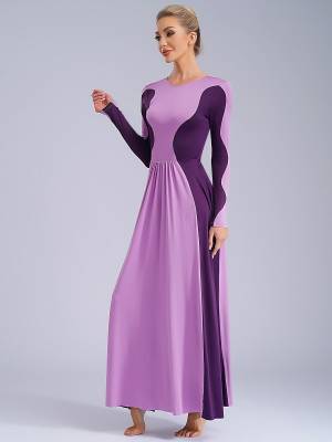 Women Long Sleeve Color Block Liturgical Worship Dance Dress back