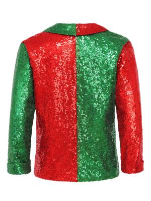 Kids Christmas Sequins Lapel Collar Long Sleeve Party Jacket back image