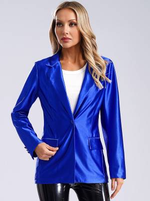 Women Glossy Long Sleeve Lapel Blazer for Formal Occasions back image