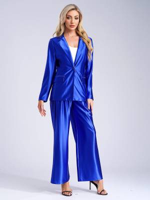 Women 2pcs All-matched Long Sleeve Lapel Blazer and Loose Pants Formal Suit back image