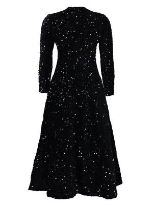 Women Long Sleeve Round Neck Sequin A-line Dress for Cocktail back image