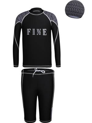 Boys 3pcs Long Sleeve Top and Shorts with Hat Swimming Set back image