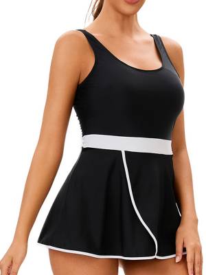 Women Two Pieces Beach Rash Guard Sleeveless Swim Dress with Briefs Set back image