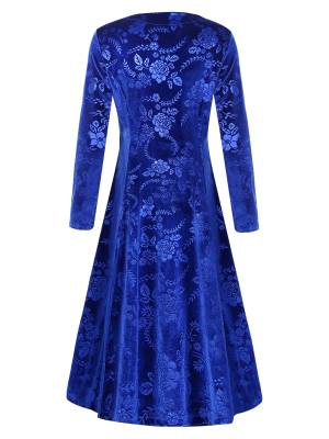 Women Long Sleeve V-neck Velvet Floral Mother of the Bride Dress back image