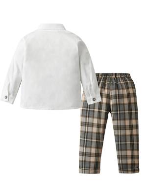 Toddler Boys Long Sleeve Lapel 2-in-1 Shirt and Plaid Pants Formal Suit back image