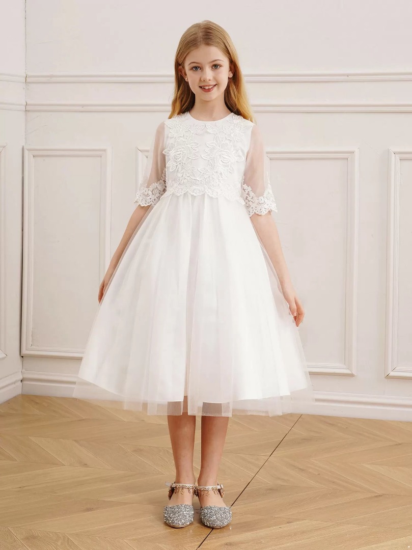 Kids Girls Embroidery Half Sleeve Ball Gown