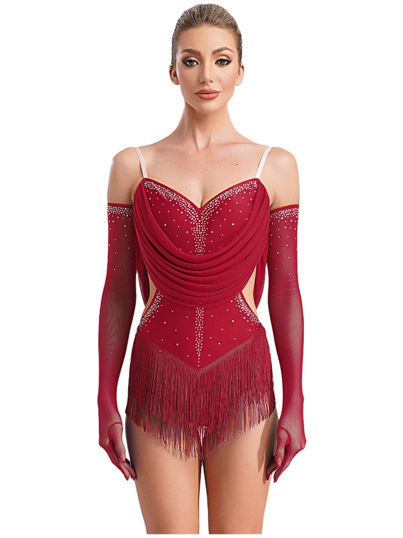 Tassel Latin Dance Leotard with Gloves