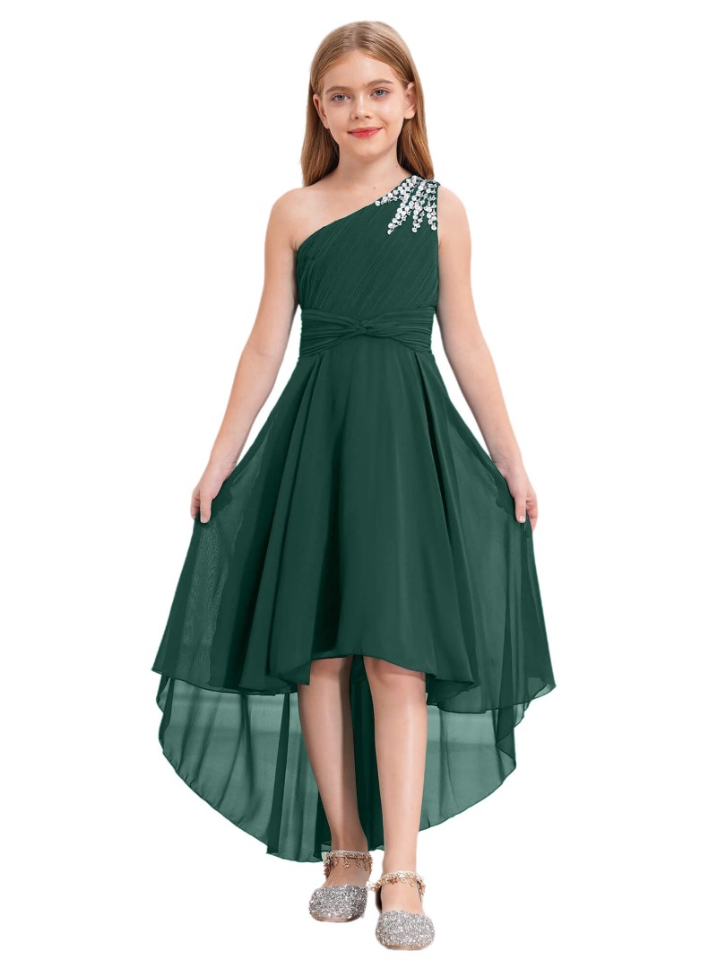 Girls Sequins One Shoulder Hi-Lo Dress