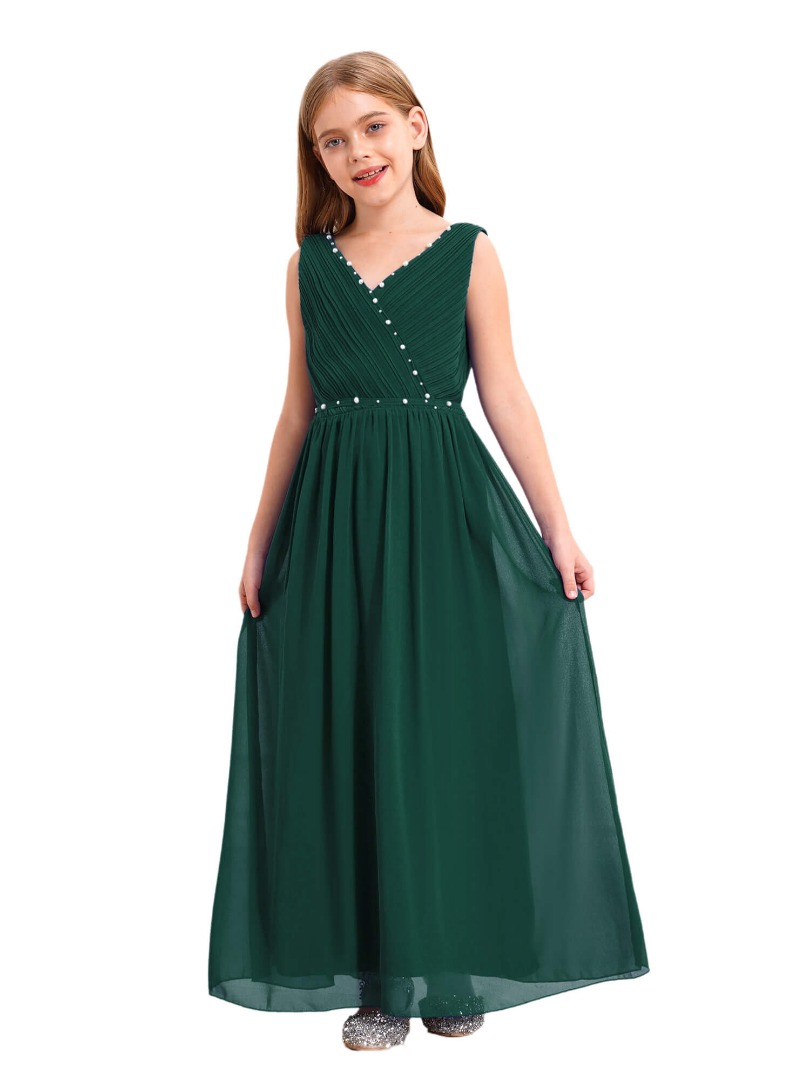 Girls Green V Neck Maxi Party Dress