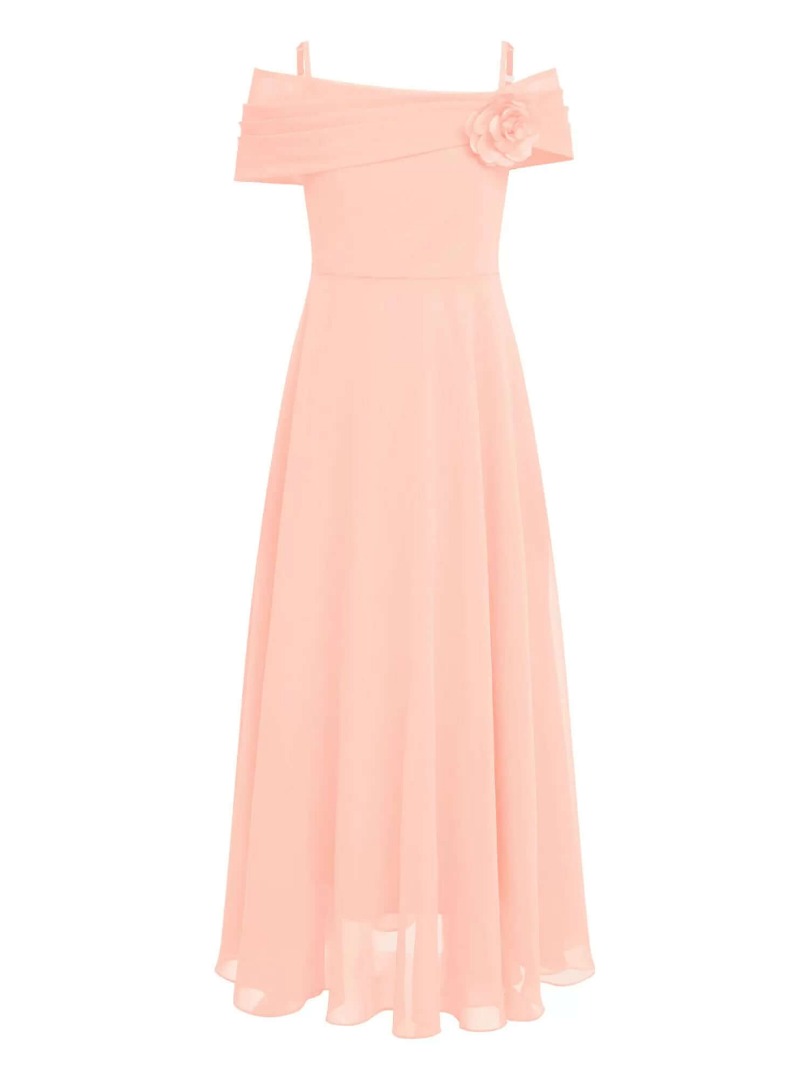 Kids Girls 3D Flower Applique A-Line Chiffon Dress
