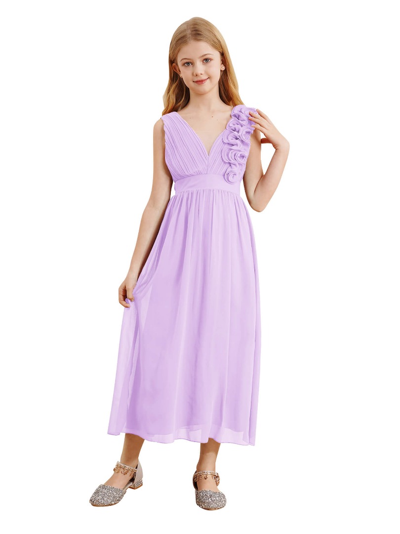 Chiffon V-neck 3D Applique Dress for Kids Girls
