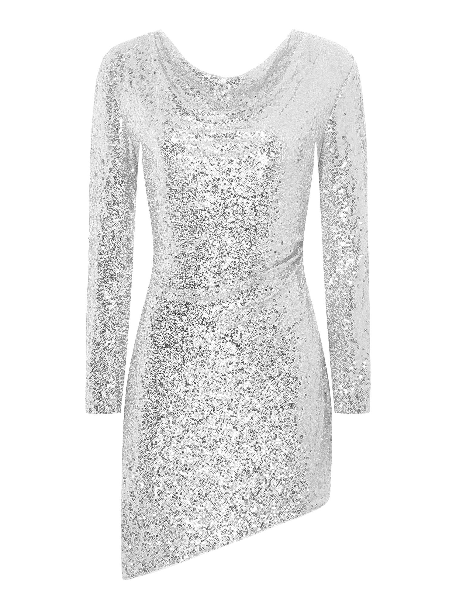 Women Sequin Cocktail Dress Long Sleeve Bodycon Pencil Dress