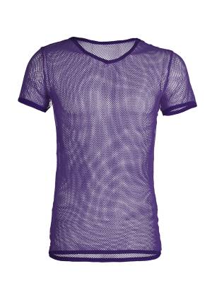 Men Short Sleeve V Neck Mesh See-Through Jazz Dance T-shirt front image