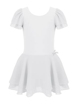Kids Girls Short Sleeve Tutu Ballet Dance Leotard Dress front image