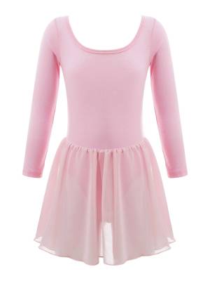 Kids Girls Long Sleeve Solid Color Ballet Dance Leotard Dress front image