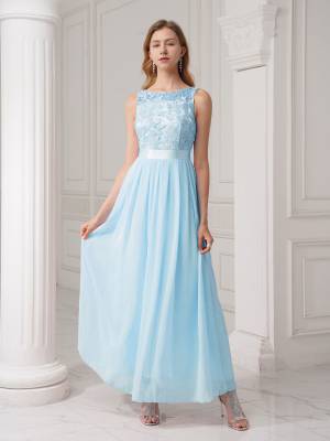 Women Embroidered Chiffon Maxi Bridesmaid Dress front image