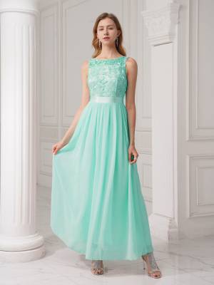 Women Embroidered Chiffon Maxi Bridesmaid Dress front image