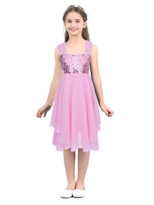 Kids Girls Chiffon Sequins Ballet Dance Leotard Dress front image