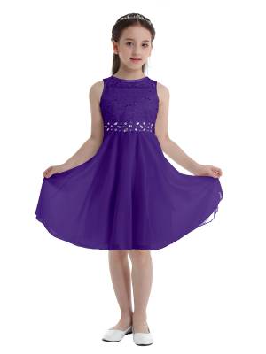 Girls Sequined Lace Chiffon Flower Girls Dresses