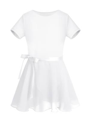 Girls 2pcs Cotton Short Sleeves Ballet Dance Leotard with Skirt Set front image