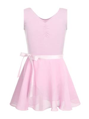 Kids Girls 2pcs Cotton Ballet Dance Leotard and Chiffon Skirt Set front image