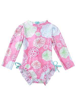 Baby Girls Sleeves Floral Ruffled One Piece Swimsuit front image
