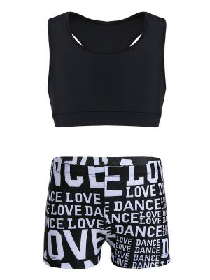 Kids Girls 2pcs Tank Top and Letters Printed Bottoms Sport Set front image