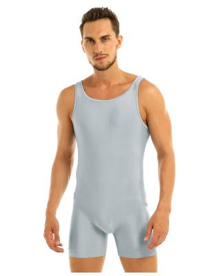 Men Sleeveless Stretchy One Piece Solid Gymnastics Unitard