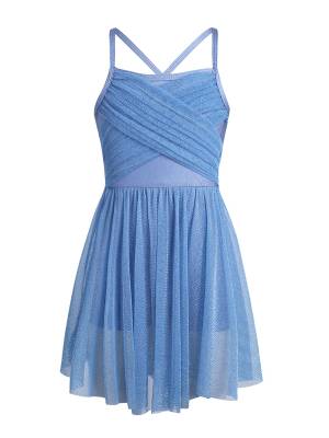 Kids Girls Glittery Mesh Lyrical Dance Gymnastics Leotard Dress