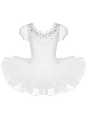 Toddler Girls Short Sleeves Rhinestones Ballet Dance Tutu Dress