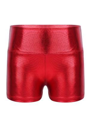 Kids Girls Metallic Shiny High Waist Gymnastic Shorts front image