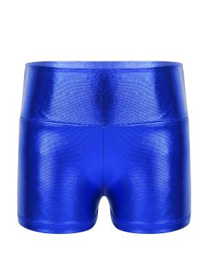 Kids Girls Metallic Shiny High Waist Gymnastic Shorts