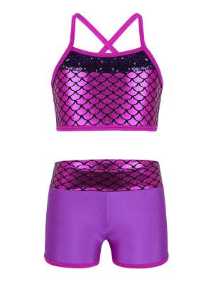 Kids Girls 2pcs Sequins Mermaid Scales Tank Top with Bottoms Set front image