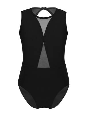 Kids Girls Sleeveless Mesh Keyhole Back Ballet Dance Leotard front image
