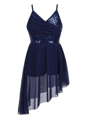 Kids Girls Straps V-Neck Sequined Latin Dance Dress front image