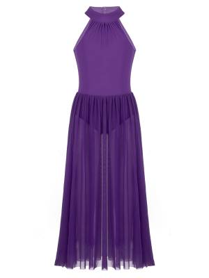 Kids Girls Sleeveless Leotard Dress for Lyrical Dance