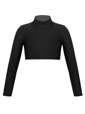 Kids Girls Solid Long Sleeves Crop Top