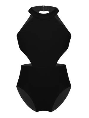 Kids Girls Halter Neckline Sleeveless Cutouts Backless Ballet Leotard front image