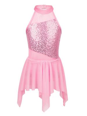 Kids Girls Sleeveless Sequins Leotard Dress for Lyrical Dance front image
