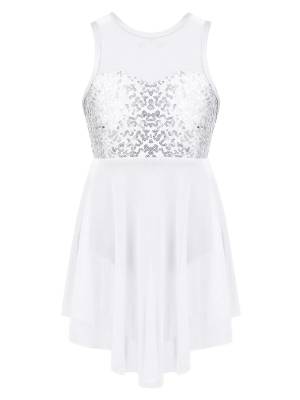 Kids Girls Sleeveless Illusion Sweetheart Sequin Lyrical Dance Dress front image