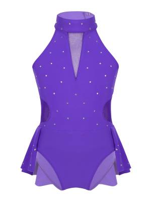 Kids Girls Sleeveless Rhinestone Figure Skating Leotard front image