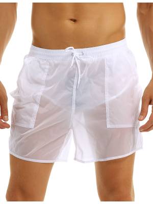 Men Solid Color Quick Dry Beach Swim Shorts with Built-in Briefs