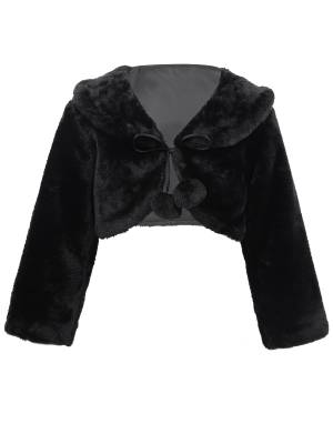 Girls Faux Fur Long Sleeve Coat Wedding Birthday Party Jacket front image