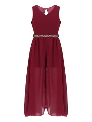 Kids Girls Sleeveless V Neck Short Jumpsuit Romper Maxi Party Dress front image