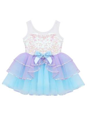 Kids Girls Sequins Bowknot Ballet Dance Leotard Tutu Dress front image