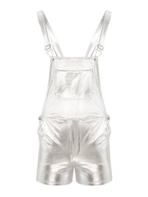Men Shiny Metallic Adjustable Wide Shoulder Straps Overall