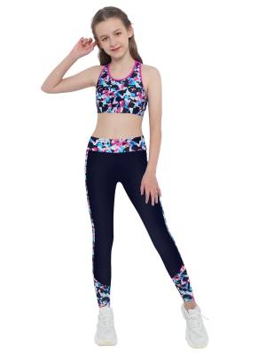 Kids Girls 2pcs Sleeveless Mesh Racer Back Crop Top and Leggings Sports Set front image