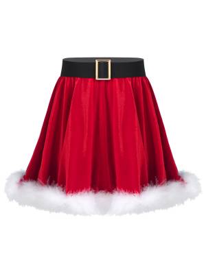 Kids Girls Christmas Velvet Solid Color A-line Skirt front image