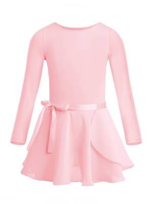 Girls 2pcs Cotton Long Sleeves Leotard with Chiffon Skirt Ballet Dance Set front image